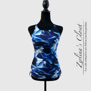 Calypsa by Modli Maya Tankini Swim Top Blue white XS